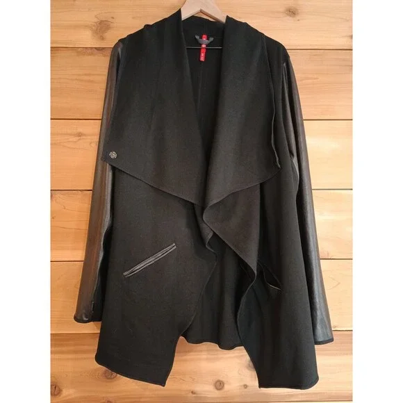 SPANX Womens Jacket Drape Front Ponte Fabric Black Size 2X Cardigan - Picture 9 of 9